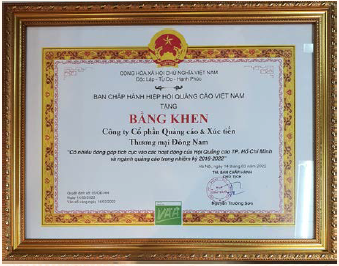 Bằng khen của Hiệp hội Quảng cáo Việt Nam